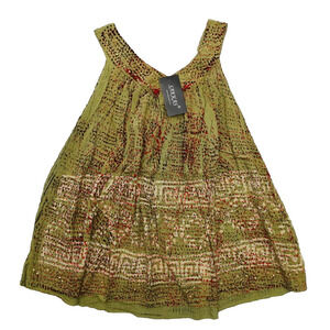 Sakkas Tunic Tank Top Long Women One Size Tie Dye Boho Green Embroidered